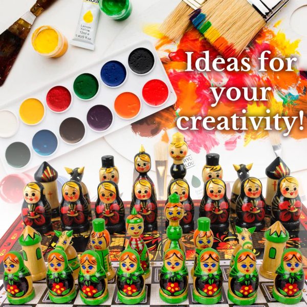 Unfinished Wood Chess Pieces with Vinyl Chess Board   Paint Your Own Chess Set   Blank Chess Sets DIY Arts and Crafts   Chess Gifts for Chess Players - Image 6