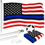 G128 - 6 Feet Tangle Free Spinning Flagpole (Silver) Blue Lives Matter Flag Brass Grommets Embroidered 3x5 ft (Flag Included) Aluminum Flag Pole