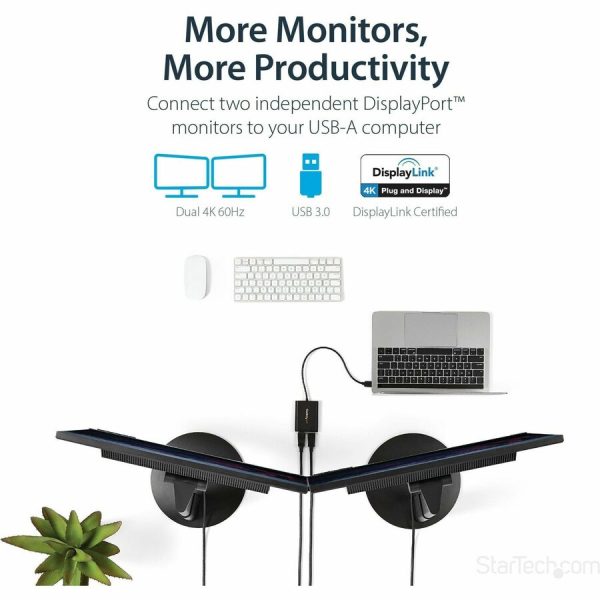 StarTech.com USB to Dual DisplayPort Adapter - 4K 60Hz - USB 3.0 5Gbps - USB Dual Monitor Adapter - Dual DisplayPort Adapter - DisplayLink Certified - Image 6
