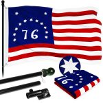 G128 Combo Pack: 5 Ft Tangle Free Aluminum Spinning Flagpole (Black) & Bennington 76 Flag 2.5x4 Ft, ToughWeave Series Embroidered 300D Polyester | Pole with Flag Included