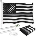 G128 Combo Pack: Flag Pole 6 Ft Silver Tangle Free & Thin Gray Line Flag 3x5 Ft Brass Grommets Printed 150D Polyester (Flag Included) Aluminum Flag Pole