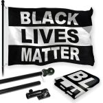 G128 Combo Pack: 6 Feet Tangle Free Spinning Flagpole (Black) Black Lives Matter (Black/White) Flag 3x5 ft Printed 150D Brass Grommets (Flag Included) Aluminum Flag Pole
