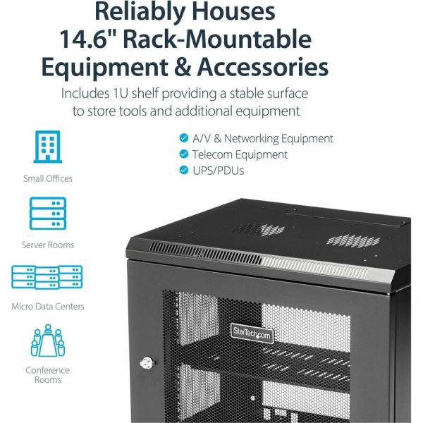 StarTech.com 2-Post 9U Wall Mount Network Cabinet, 19" Wall-Mounted Server Rack for Data / IT Equipment, Small Lockable Rack Enclosure - Image 4