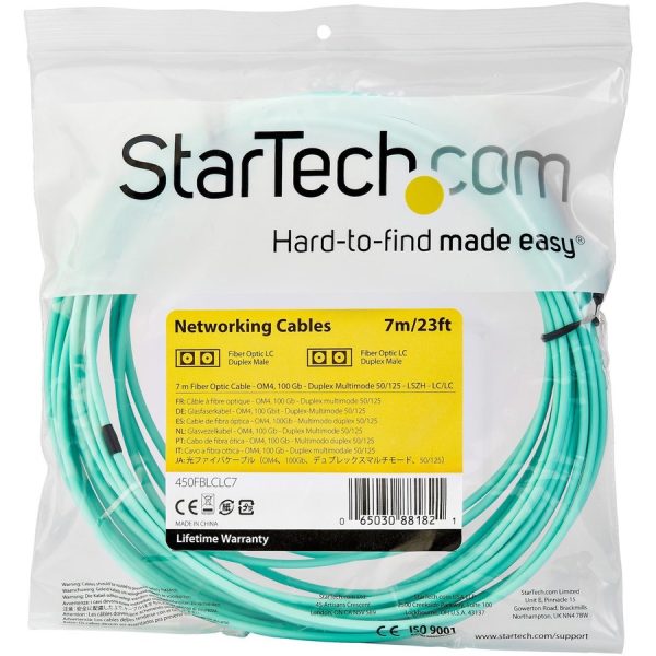 StarTech.com 7m (22ft) LC/UPC to LC/UPC OM4 Multimode Fiber Optic Cable, 50/125µm, 100G, Low Insertion Loss, LSZH Fiber Jumper Cord - Image 4