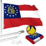 G128 Combo Pack: 5 Ft Tangle Free Spinning Flagpole (Silver) & Georgia Flag 2x3 Ft Embroidered 220GSM Spun Polyester, Brass Grommets (Flag Included) Aluminum Flag Pole