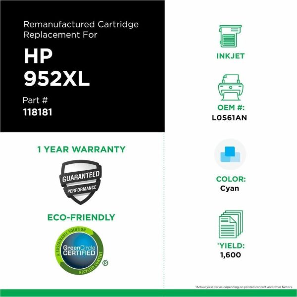 Clover Imaging Remanufactured High Yield Cyan Ink Cartridge for HP 952XL (L0S61AN) - Image 3