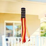 G128 Windsock 60 Inch Tea-Stained US Flag Windstock 60 in Embroidered Stars and Stripes Patriotic Hanging Decoration