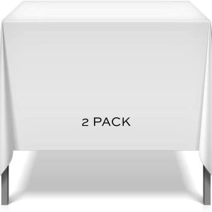 2 Square Tablecloth Covers 52x52 Inch | Table Cloths for Square or Round Table | 200 GSM Washable Wrinkle Resistant Fabric for Weddings Kitchen Restaurant | White | 2 Pack