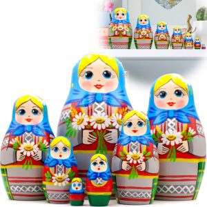 AEVVV Russian Nesting Dolls Set of 7 pcs   Matryoshka Doll in Belarussian Traditional Dress   Russian Doll with Cornflowers Spikelets and Chamomile Flowers