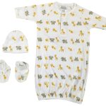 Newborn Baby Boy, Baby Girl, Unisex Infant Gown, Caps, Booties - 3 Pc Set  Nc_0252