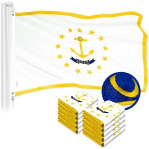 G128 10 Pack: Rhode Island RI State Flag | 2.5x4 Ft | ToughWeave Series Embroidered 300D Polyester | Embroidered Design, Indoor/Outdoor, Brass Grommets