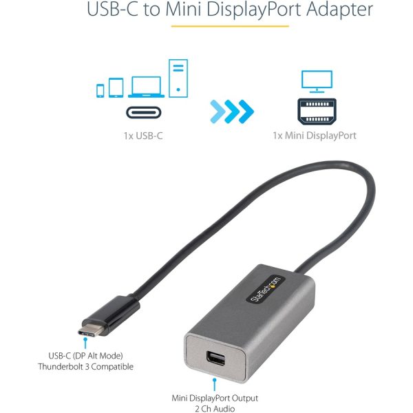 StarTech.com USB C to Mini DisplayPort Adapter, 4K 60Hz USB-C to mDP Adapter Dongle, USB Type-C to Mini DP Video Converter, w/ 12" Cable - Image 3