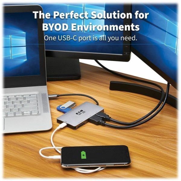 Eaton Tripp Lite Series USB-C Dock, Dual Display - 4K 60 Hz HDMI, USB 3.x (5Gbps) Hub Ports, Memory Card, 100W PD Charging, Gray - Image 2
