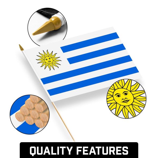 G128 30 Pack Handheld Uruguay Uruguayan Stick Flags | 12x18 In | Printed 150D Polyester, Country Flag, Solid Wooden Stick, Spear Gold Tip - Image 8