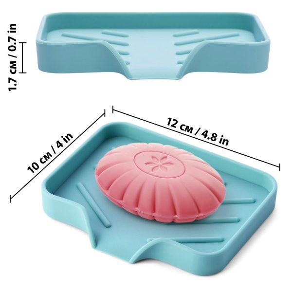 Light Green Silicone Soap Dish Tray Self Draining Soap Holder for Bar Soap Silicone Soap Tray with Drainage Soap Dishes for Bar Soap Soap Bar Holder Dish Soap Tray for Kitchen Counter - Image 3