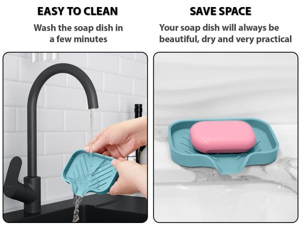 Light Green Silicone Soap Dish Tray Self Draining Soap Holder for Bar Soap Silicone Soap Tray with Drainage Soap Dishes for Bar Soap Soap Bar Holder Dish Soap Tray for Kitchen Counter - Image 4