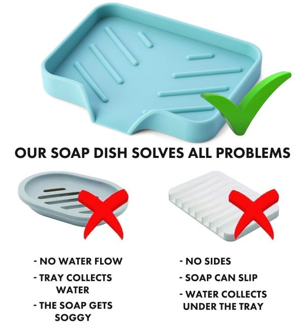 Light Green Silicone Soap Dish Tray Self Draining Soap Holder for Bar Soap Silicone Soap Tray with Drainage Soap Dishes for Bar Soap Soap Bar Holder Dish Soap Tray for Kitchen Counter - Image 7