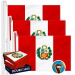 Peru Peruvian Flag 3x5 Ft 3-Pack Double-sided Embroidered Polyester By G128