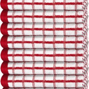 Premium Dish Towels for Kitchen with Hanging Loop [8 Pack] Heavy Duty Absorbent 100% Cotton 410 GSM Terry Kitchen Towels 16x26 (Red)