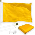 G128 Combo Pack: 6 Feet Tangle Free Spinning Flagpole (White) Solid Golden Yellow Flag 3x5 ft Printed 150D Brass Grommets (Flag Included) Aluminum Flag Pole
