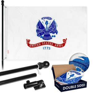 G128 - 5 Feet Tangle Free Spinning Flagpole (Black) US Army Flag Double Sided Brass Grommets Embroidered 2x3 ft (Flag Included) Aluminum Flag Pole