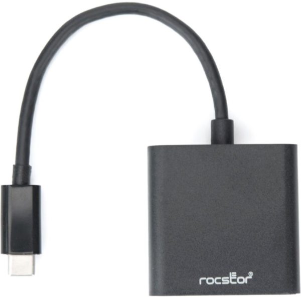 Rocstor Premium USB-C™ to VGA adapter Converter- 6" - USB Type-C to VGA Video Adapter - For use with Macbook®, Macbook Pro®, Chromebook®, Notebook, Projectors, TV, Netbook - 1 Pack - 1 x HD-15 Female VGA - 1 x Type C Male USB - Black USB-C TO VGA VIDEO CONVERTER - Image 3