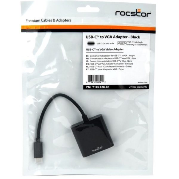 Rocstor Premium USB-C™ to VGA adapter Converter- 6" - USB Type-C to VGA Video Adapter - For use with Macbook®, Macbook Pro®, Chromebook®, Notebook, Projectors, TV, Netbook - 1 Pack - 1 x HD-15 Female VGA - 1 x Type C Male USB - Black USB-C TO VGA VIDEO CONVERTER - Image 5