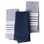 The Fine Living Co. Decorative Kitchen Towels Set of 3 Recycled Cotton Waffle Weave Dish Towels for Drying Dishes 28x18 inch Blue Absorbent Tea Towels | Boho Stripe Design | Eco Friendly