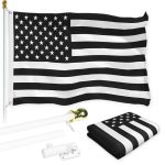 G128 Combo Pack: Flag Pole 6 FT White Tangle Free & USA America Black and White Flag 3x5 FT Brass Grommets Printed Polyester (Flag Included) Aluminum Flag Pole
