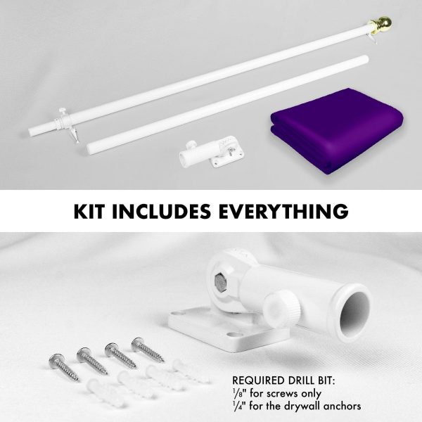 G128 Combo Pack: 5 Ft Tangle Free Aluminum Spinning Flagpole (White) & Solid Purple Color Flag 2x3 Ft, LiteWeave Pro Series Printed 150D Polyester | Pole with Flag Included - Image 2