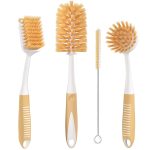 Dish Brush Set of 4 with Bottle Water Brush Dish Scrub Brush Scrubber Brush and Straw Brush   Kitchen Scrub Brushes Ergonomic Non Slip Long Handle for Cleaning Cleaner Wash Dish Sink Dishes Cup Pot