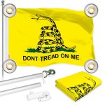 G128 Combo Pack: 6 Ft Tangle Free Aluminum Spinning Flagpole (Silver) & Gadsden Don't Tread On Me Flag 3x5 Ft, LiteWeave Pro Printed 150D Polyester, 4 Corner Brass Grommets | Pole with Flag Included