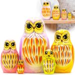 AEVVV Owl Nesting Dolls Set of 5 pcs   Matryoshka Doll with Owl Figurines   Owl Gifts for Women   Owl Decor   Owl Wood Craft   Bird Bedroom Decor
