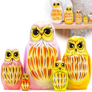 AEVVV Owl Nesting Dolls Set of 5 pcs   Matryoshka Doll with Owl Figurines   Owl Gifts for Women   Owl Decor   Owl Wood Craft   Bird Bedroom Decor