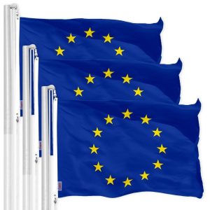 G128 3 Pack: European Union Flag | 3x5 Ft | LiteWeave Pro Series Printed 150D Polyester | Country Flag, Indoor/Outdoor, Vibrant Colors, Brass Grommets, Thicker and More Durable Than 100D 75D Polyester