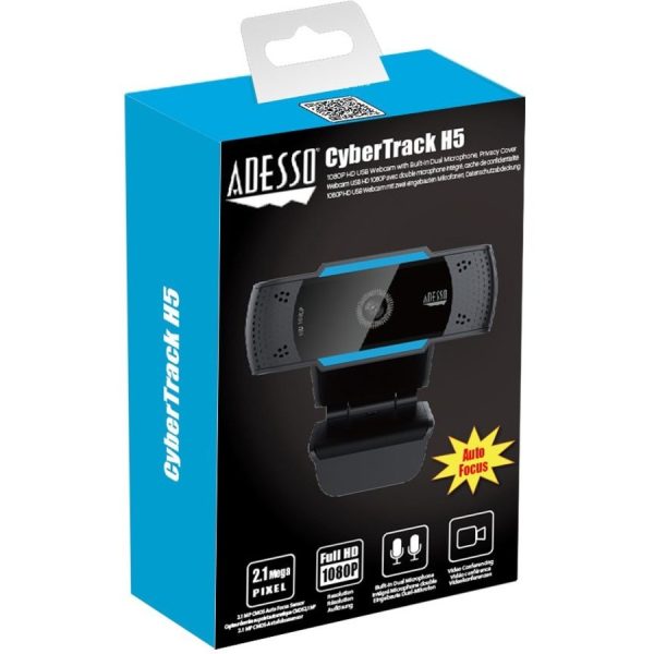 Adesso CyberTrack H5 1080P Webcam - 2.1 Megapixel - 30 fps - USB 2.0 - Auto Focus - Built-In MIC - Tripod Mount - Privacy Shutter Cover - Image 7