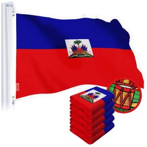 G128 5 Pack: Haiti Haitian Flag | 3x5 Ft | Embroidered 220GSM SPUN POLYESTER - Embroidered Stars, Sewn Stripes, Brass Grommets, Indoor/Outdoor, Vibrant Colors, Heavy Duty SPUN POLYESTER