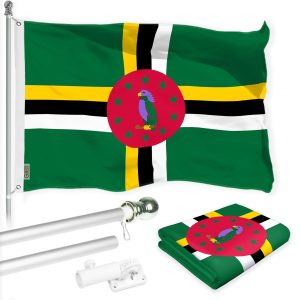 G128 Combo Pack: 6 Ft Tangle Free Aluminum Spinning Flagpole (Silver) & Dominica Dominican Flag 3x5 Ft, LiteWeave Pro Series Printed 150D Polyester | Pole with Flag Included