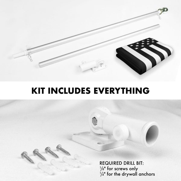 G128 Combo Pack: Flag Pole 6 FT Silver Tangle Free & USA America Black and White Flag 3x5 FT Brass Grommets Printed Polyester (Flag Included) Aluminum Flag Pole - Image 2