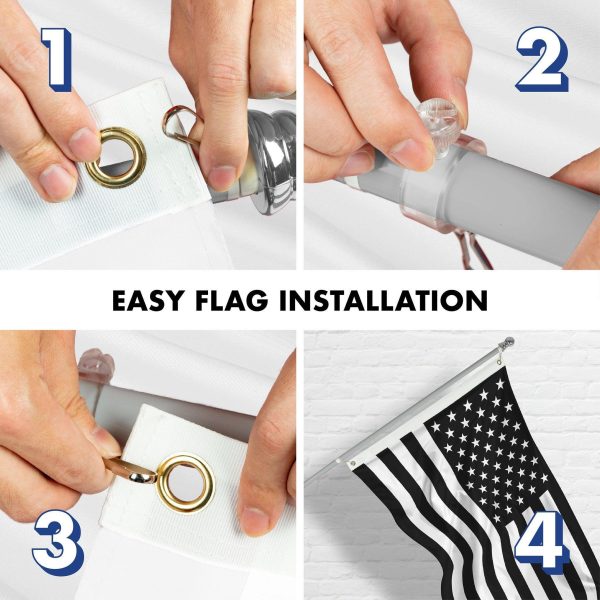 G128 Combo Pack: Flag Pole 6 FT Silver Tangle Free & USA America Black and White Flag 3x5 FT Brass Grommets Printed Polyester (Flag Included) Aluminum Flag Pole - Image 7