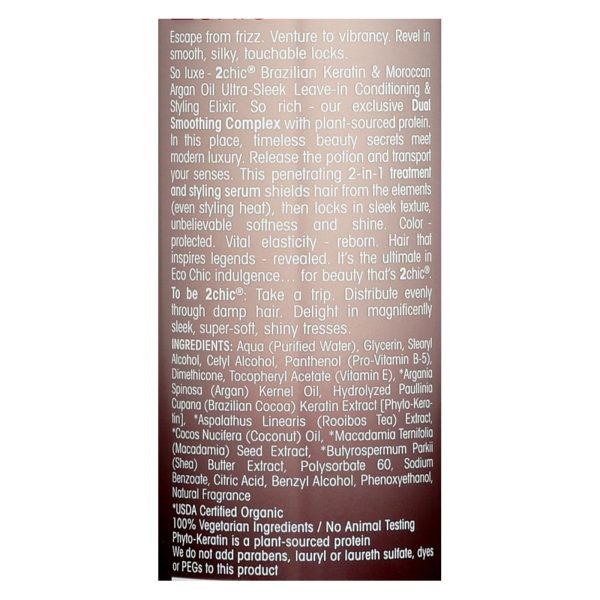 Giovanni 2chic Ultra-Sleek Leave-In Conditioning and Styling Elixir with Brazilian Keratin and Argan Oil - 4 fl oz - Image 2