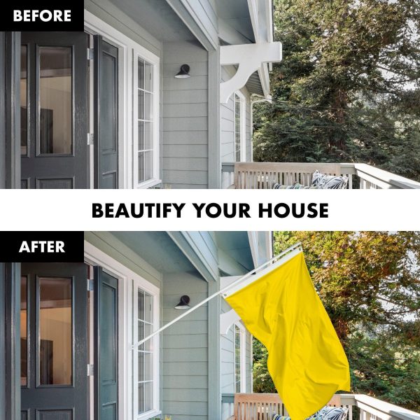 G128 Combo Pack: 5 Ft Tangle Free Aluminum Spinning Flagpole (White) & Solid Yellow Color Flag 2x3 Ft, LiteWeave Pro Series Printed 150D Polyester | Pole with Flag Included - Image 3
