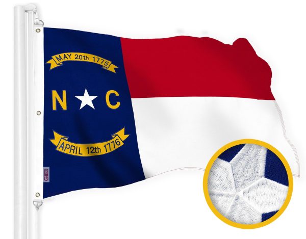 G128 North Carolina State Flag | 5x8 Ft | StormFlyer Series Embroidered 220GSM Spun Polyester | Embroidered Design, Indoor/Outdoor, Brass Grommets, Heavy Duty, All Weather