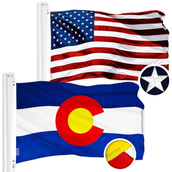 G128 Combo Pack: American USA Flag 4x6 Ft & Colorado CO State Flag 4x6 Ft | Both ToughWeave Series Embroidered Polyester, Embroidered Design, Indoor/Outdoor, Brass Grommets