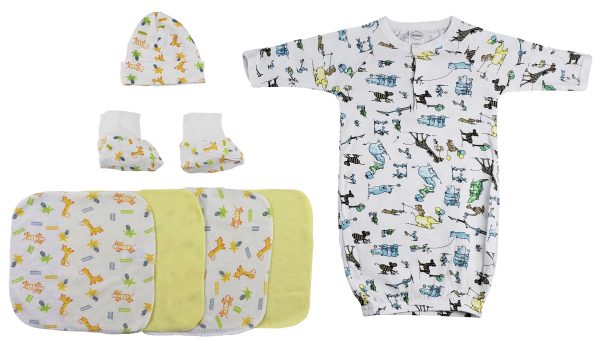 Gown, Cap Booties And Washcloths - 7 Pc Set Cs_0018