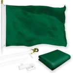 G128 Combo Pack: 5 Ft Tangle Free Aluminum Spinning Flagpole (White) & Solid Dark Green Color Flag 2x3 Ft, LiteWeave Pro Series Printed 150D Polyester | Pole with Flag Included