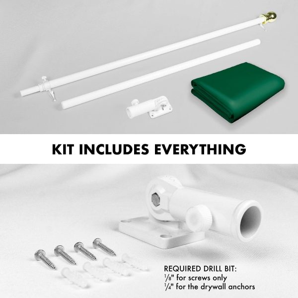 G128 Combo Pack: 5 Ft Tangle Free Aluminum Spinning Flagpole (White) & Solid Dark Green Color Flag 2x3 Ft, LiteWeave Pro Series Printed 150D Polyester | Pole with Flag Included - Image 2