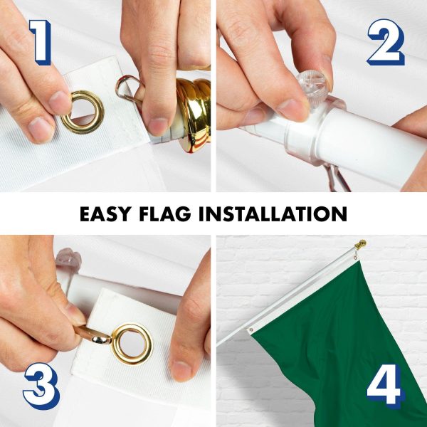 G128 Combo Pack: 5 Ft Tangle Free Aluminum Spinning Flagpole (White) & Solid Dark Green Color Flag 2x3 Ft, LiteWeave Pro Series Printed 150D Polyester | Pole with Flag Included - Image 7