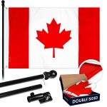 G128 Combo Pack: 6 Ft Tangle Free Aluminum Spinning Flagpole (Black) & Canada Canadian Flag 3x6 Ft, Double ToughWeave Series Double Sided Embroidered 210D Polyester | Pole with Flag Included