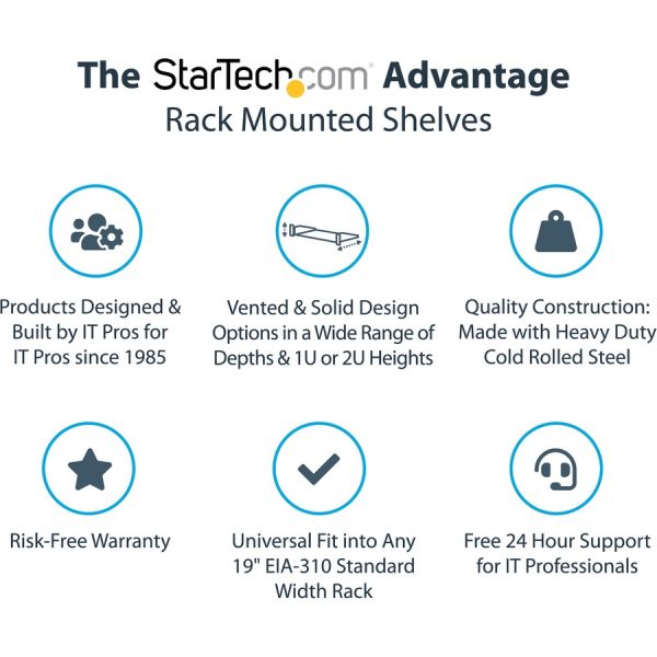StarTech.com 1U Server Rack Cabinet Shelf - Fixed 16" Deep Cantilever Rackmount Tray for 19" Data/AV/Network Enclosure w/cage nuts, screws - Image 2